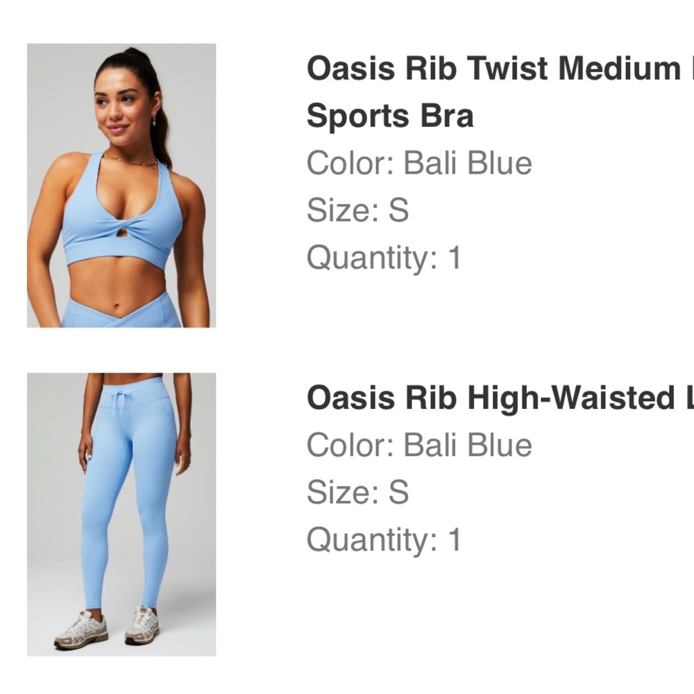 Fabletics Bali Blue Sports Bra and Leggings Set